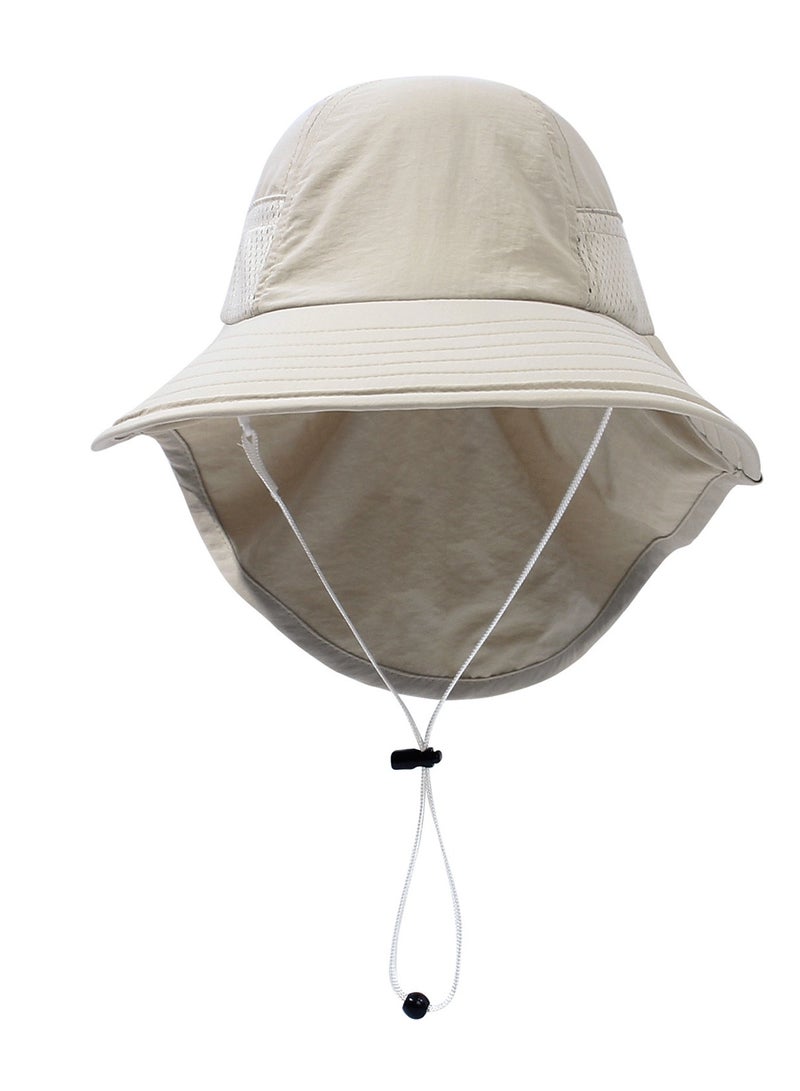 قبعة حماية من الشمس للأطفال الصغار الأولاد والبنات قبعة شمسية ذات حافة عريضة وغطاء للرقبة قبعات للعب على الشاطئ(بيج م) - Image 2