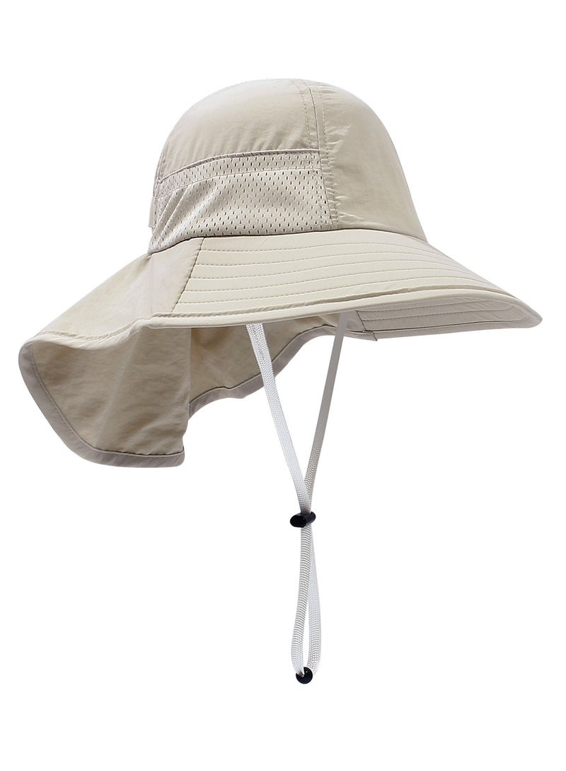 قبعة حماية من الشمس للأطفال الصغار الأولاد والبنات قبعة شمسية ذات حافة عريضة وغطاء للرقبة قبعات للعب على الشاطئ(بيج م) - Image 3
