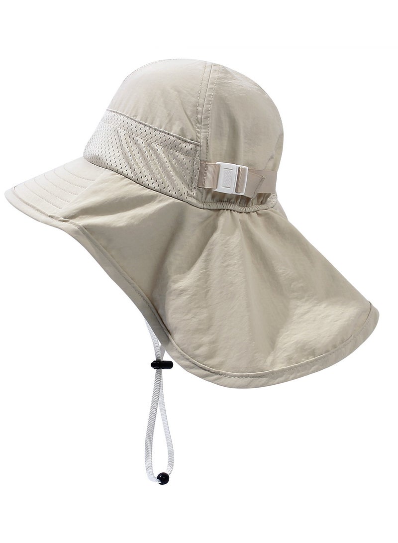 قبعة حماية من الشمس للأطفال الصغار الأولاد والبنات قبعة شمسية ذات حافة عريضة وغطاء للرقبة قبعات للعب على الشاطئ(بيج م) - Image 4