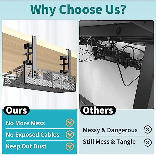 Kaiferty Under Desk Cable Management Tray Black, No Drill Desk Cable Wire Management Organizer with Clamp, PC Cord Organizer Accessories & Workspace for Office, Home - Image 5