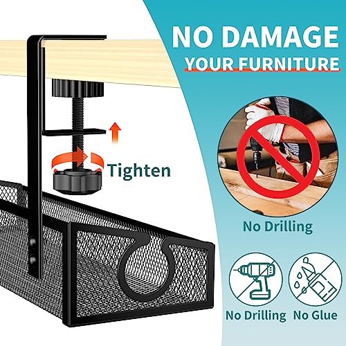Kaiferty Under Desk Cable Management Tray Black, No Drill Desk Cable Wire Management Organizer with Clamp, PC Cord Organizer Accessories & Workspace for Office, Home - Image 2