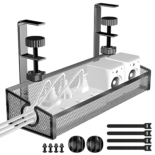 Kaiferty Under Desk Cable Management Tray Black, No Drill Desk Cable Wire Management Organizer with Clamp, PC Cord Organizer Accessories & Workspace for Office, Home - Image 1