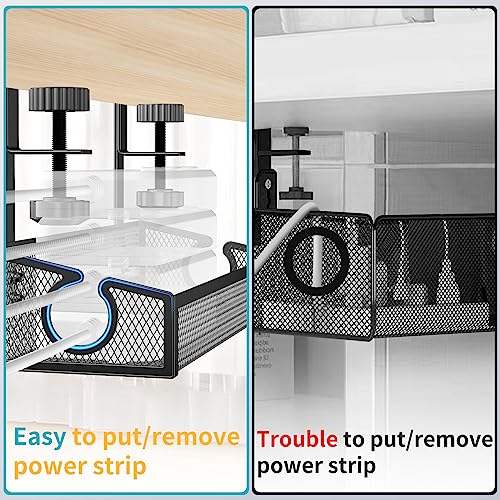 Kaiferty Under Desk Cable Management Tray Black, No Drill Desk Cable Wire Management Organizer with Clamp, PC Cord Organizer Accessories & Workspace for Office, Home - Image 3