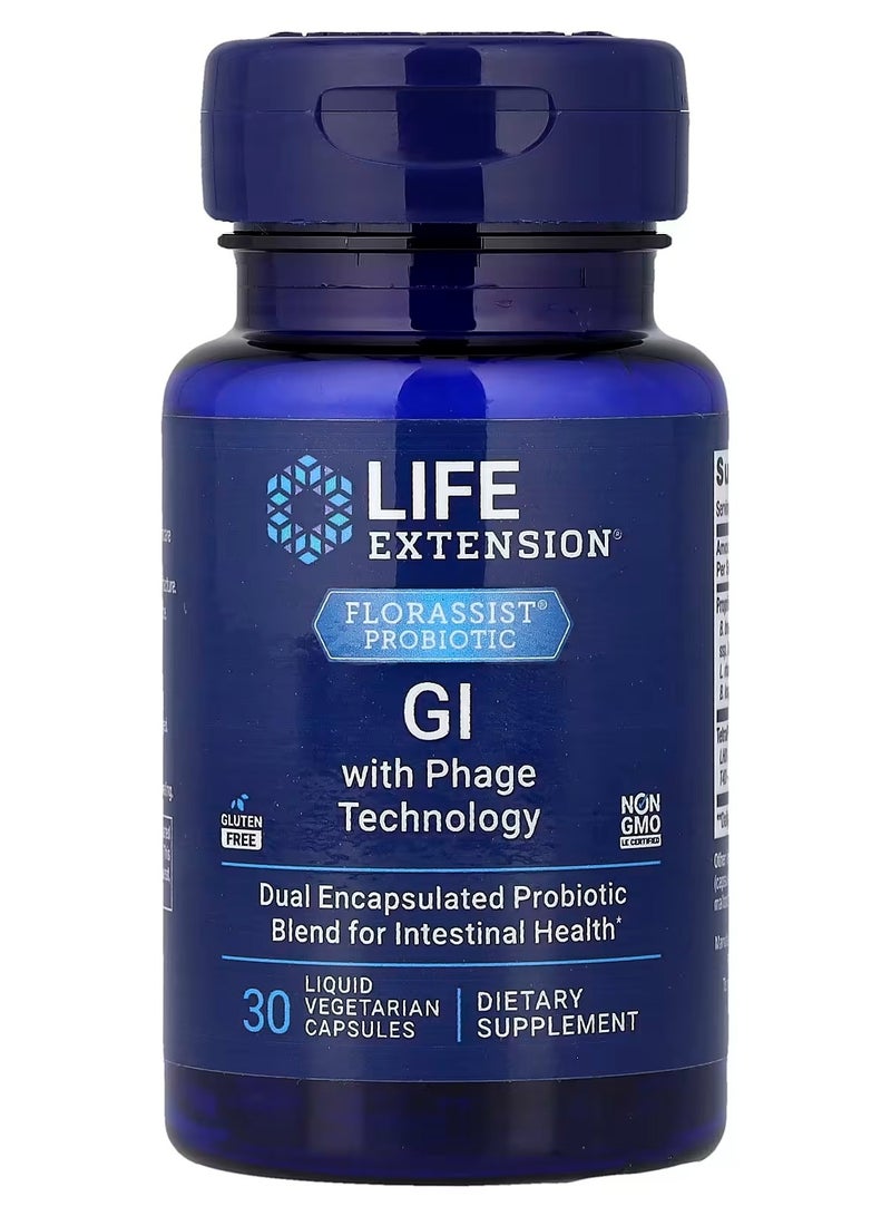Life Extension, Florassist® Probiotic, GI with Phage Technology, 30 Liquid Vegetarian Capsules - Image 1