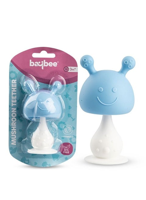 Mushroom Silicone Teether for Baby BPA Free Food Grade Silicone Nipple Teether for Babies Baby Teether Chewing Toys Rattle Handle Teething Toy Rattle Teether for 6 to 12 months Baby Infant Blue