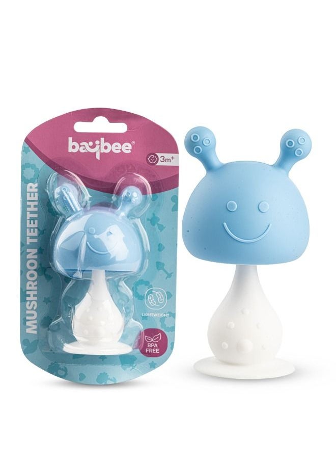 BAYBEE - Mushroom Silicone Teether for Baby BPA Free Food Grade Silicone Nipple Teether for Babies Baby Teether Chewing Toys Rattle Handle Teething Toy Rattle Teether for 6 to 12 months Baby Infant Blue - Image 1