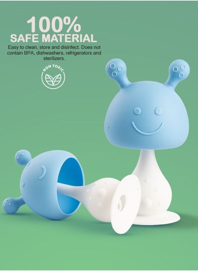 BAYBEE - Mushroom Silicone Teether for Baby BPA Free Food Grade Silicone Nipple Teether for Babies Baby Teether Chewing Toys Rattle Handle Teething Toy Rattle Teether for 6 to 12 months Baby Infant Blue - Image 1
