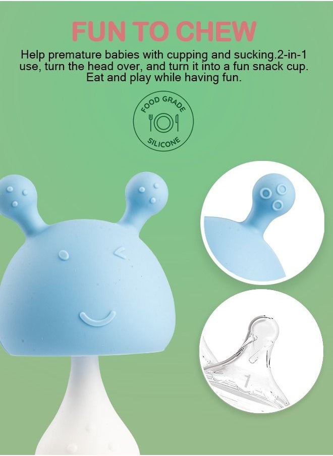 BAYBEE - Mushroom Silicone Teether for Baby BPA Free Food Grade Silicone Nipple Teether for Babies Baby Teether Chewing Toys Rattle Handle Teething Toy Rattle Teether for 6 to 12 months Baby Infant Blue - Image 1