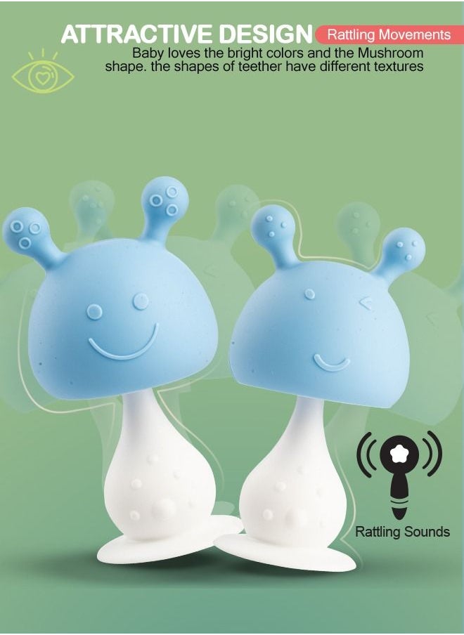 BAYBEE - Mushroom Silicone Teether for Baby BPA Free Food Grade Silicone Nipple Teether for Babies Baby Teether Chewing Toys Rattle Handle Teething Toy Rattle Teether for 6 to 12 months Baby Infant Blue - Image 1