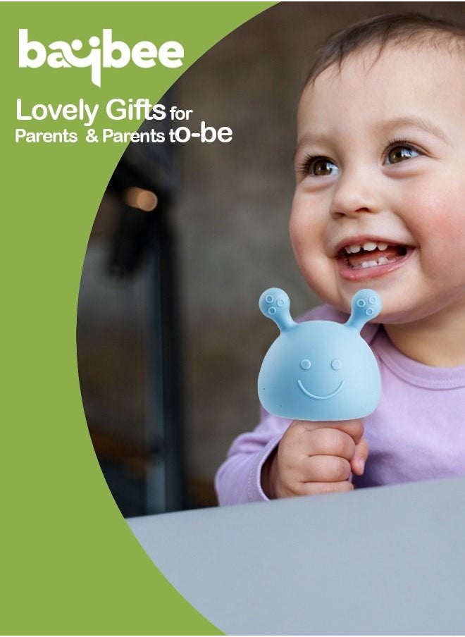 BAYBEE - Mushroom Silicone Teether for Baby BPA Free Food Grade Silicone Nipple Teether for Babies Baby Teether Chewing Toys Rattle Handle Teething Toy Rattle Teether for 6 to 12 months Baby Infant Blue - Image 1
