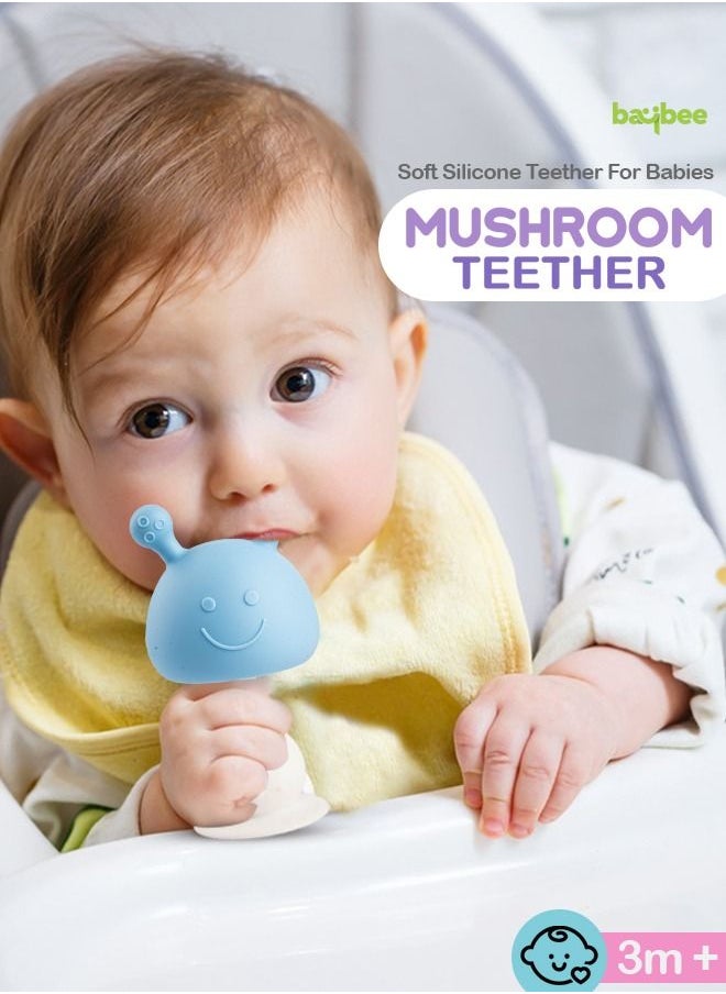 BAYBEE - Mushroom Silicone Teether for Baby BPA Free Food Grade Silicone Nipple Teether for Babies Baby Teether Chewing Toys Rattle Handle Teething Toy Rattle Teether for 6 to 12 months Baby Infant Blue - Image 1