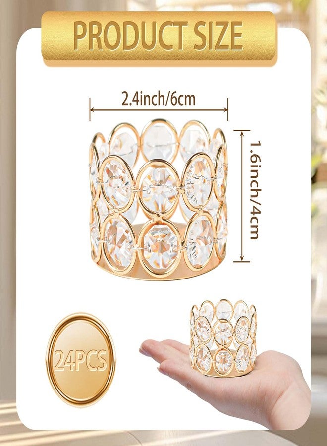 kolnlala 24 Pack Gold Metal Crystal Tea Light Candle Holders - 2.4"x1.6" Bulk Small Votive Candle Holders for Wedding, Home, Party Table Centerpiece Decorations - Image 2