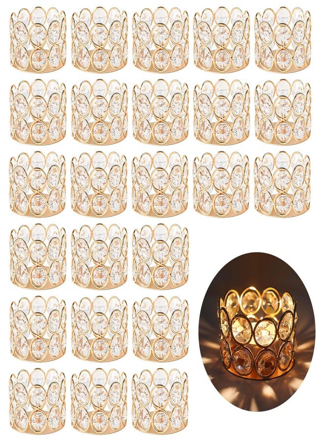 kolnlala 24 Pack Gold Metal Crystal Tea Light Candle Holders - 2.4"x1.6" Bulk Small Votive Candle Holders for Wedding, Home, Party Table Centerpiece Decorations - Image 1
