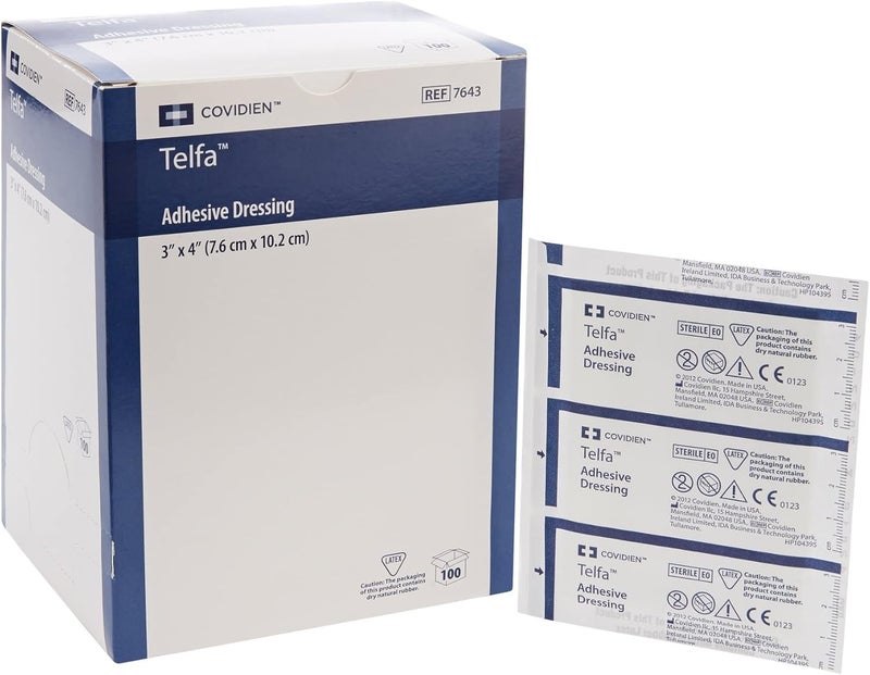 COVIDIEN TELFA Adhesive Dressings 3" x 4" - 100 Count Box - Image 1