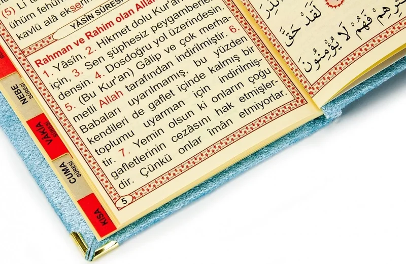 ايهفان 20 Pieces Velvet Covered Bag Size Yasin Book Transparent Box with Name of Allah Plate with Prayer Beads Blue 1117