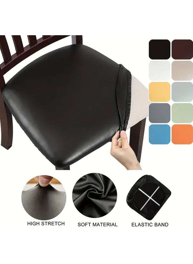 White PU Leather Stretch Chair Cover Elastic Band Machine Washable For Dining Home - Image 1