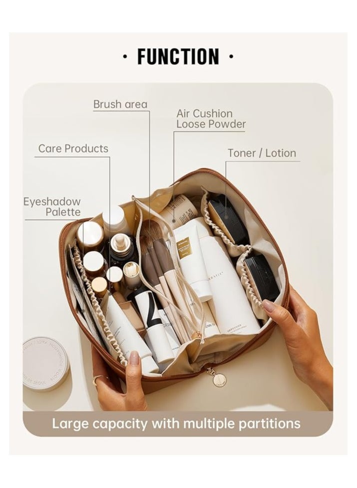 Generic - Travel Makeup Bag, Large Capacity Cosmetic Bags for Women,Waterproof Portable Pouch Open Flat Toiletry Bag Make up Organizer with Divider and Handle - Image 1