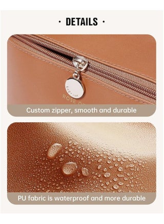 Travel Makeup Bag, Large Capacity Cosmetic Bags for Women,Waterproof Portable Pouch Open Flat Toiletry Bag Make up Organizer with Divider and Handle - view 5