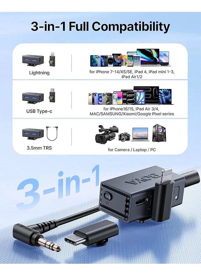 BOYA BOYALINK 3 Wireless Lavalier Microphone for iPhone/Android/Camera/PC/Tablets,AI Noise Cancellation, 48kHz/24Bit Studio Sound,APP Control, 984ft 30h Battery with Charging Case for Vlogging Interview  - Image 2