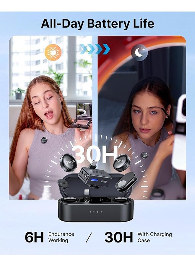 BOYALINK 3 Wireless Lavalier Microphone for iPhone/Android/Camera/PC/Tablets,AI Noise Cancellation, 48kHz/24Bit Studio Sound,APP Control, 984ft 30h Battery with Charging Case for Vlogging Interview