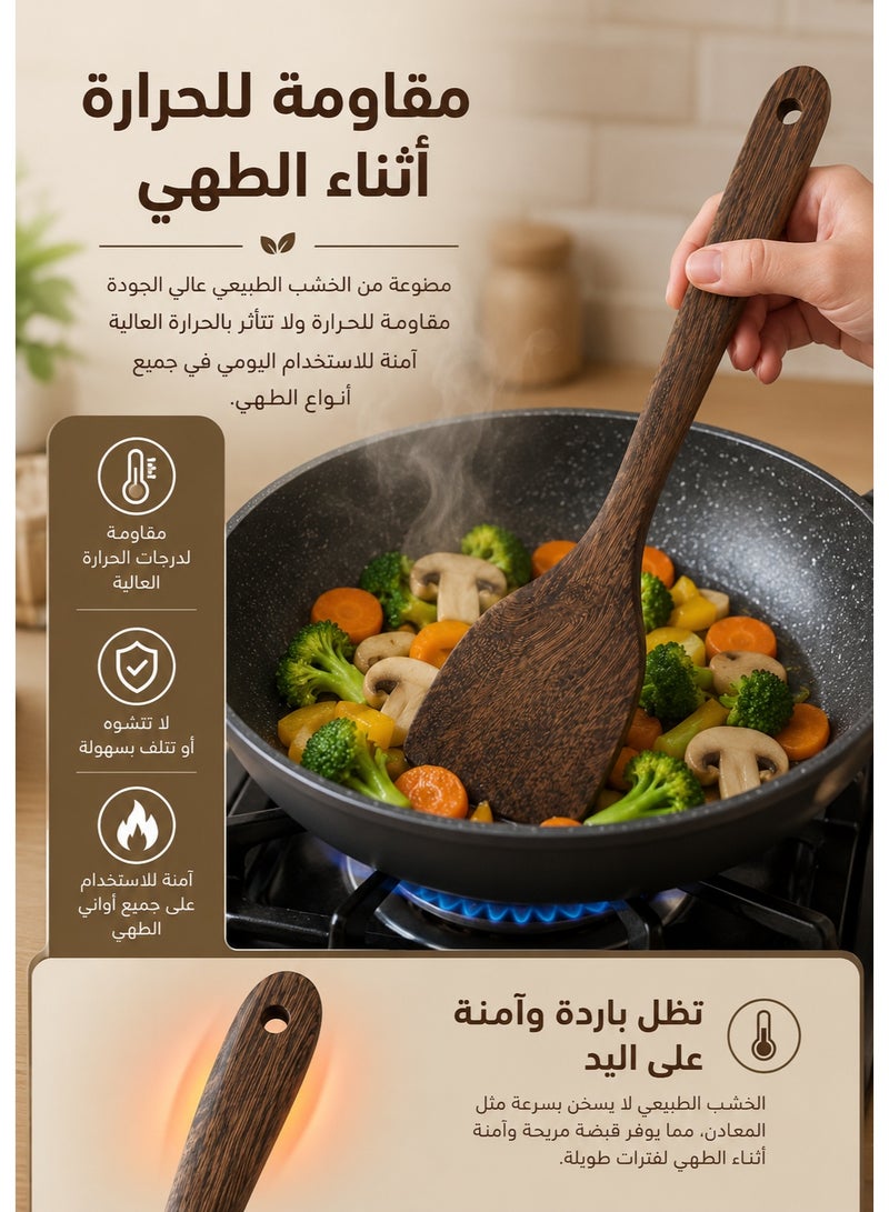 ملعقة طبخ خشبية مسطحة بمقبض طويل – ملعقة تقليب وتقديم من الخشب الطبيعي المقاوم للحرارة، آمنة للأواني غير اللاصقة، أداة مطبخ متعددة الاستخدامات لتحريك وتقليب وتقديم الطعام، خفيفة الوزن مع فتحة للتعليق وسهلة التنظيف 30 سم - Image 4