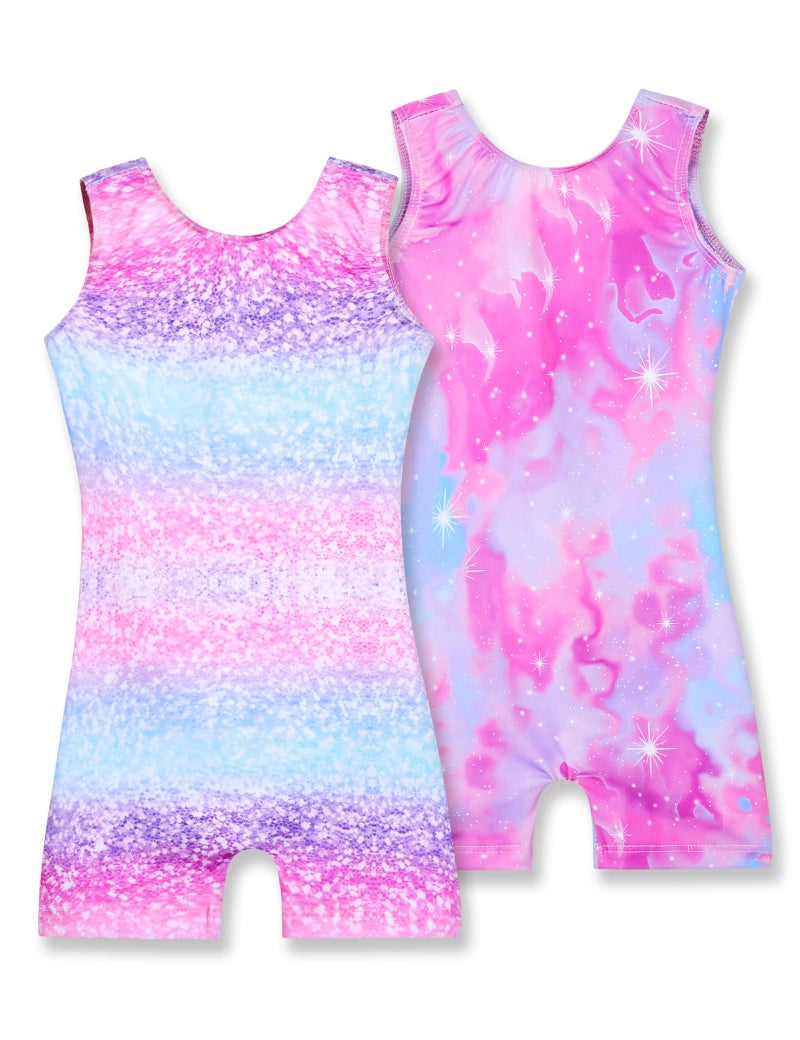 Nymphperi Girls Gymnastics Leotards 2 Pack Rainbow Dot Biketards Pink Tie Dye Outfits Size 6-7 Years Old for Children Swim - Image 1