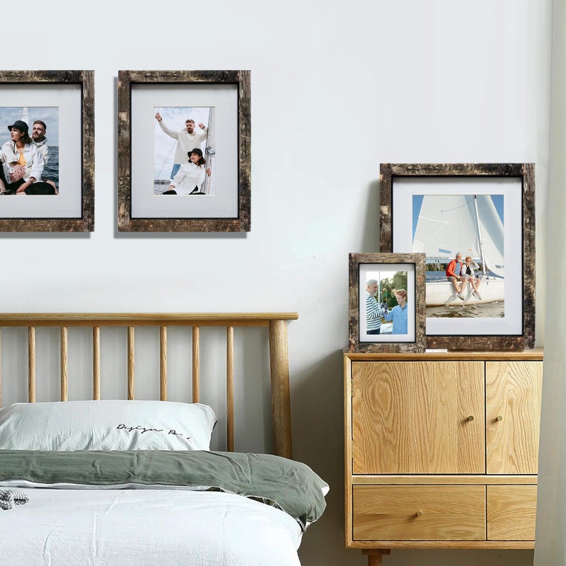Eosglac Rustic 8.5x11 إطار الصورة إطارات الصور الخشبية 8.5x11 مصحوبة إلى 6x8 مع تركيب لحاء البتولا الطبيعي أو عرض الجدول لمكتب ديكور معرض الجدار - Image 2