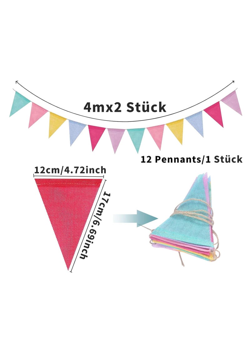 Pack of 2 Bunting Banner for Children's Room, Birthday, Party, Wedding, Decoration, Indoor, Outdoor (Each Set Contains 12 Flags in 6 Colours) - Image 2
