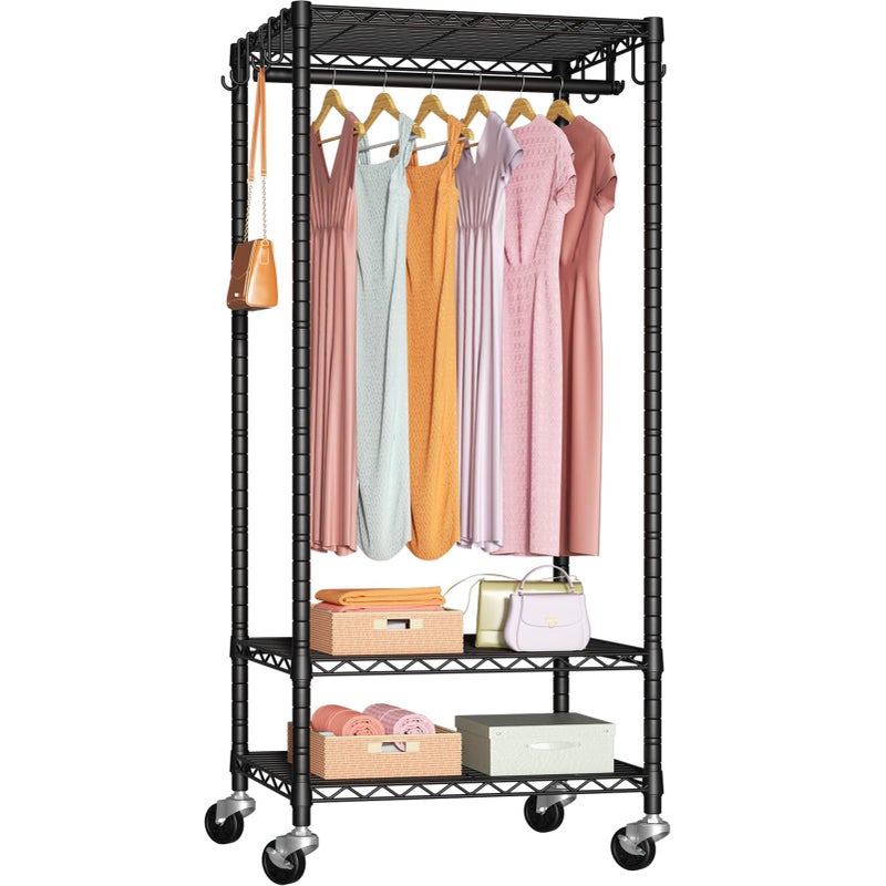 FUTASSI P6 Mini Rolling Clothes Rack Heavy Duty, Clothing Racks for Hanging Clothes, Freestanding Garment Rack with Wheels, Portable Closet Rack Max Load 360LBS, 23.6''W x 14''D x 74.6''H, Black - Image 1