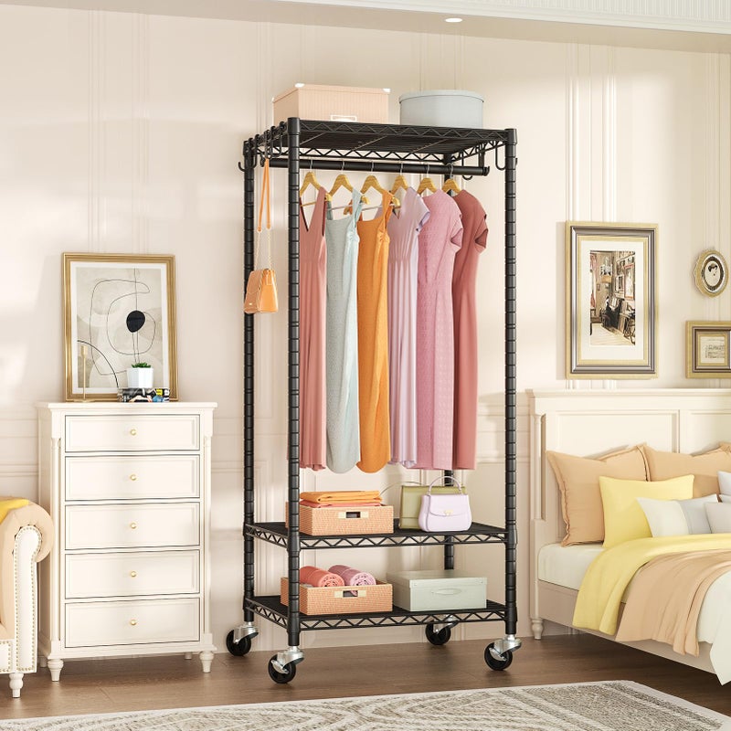 FUTASSI P6 Mini Rolling Clothes Rack Heavy Duty, Clothing Racks for Hanging Clothes, Freestanding Garment Rack with Wheels, Portable Closet Rack Max Load 360LBS, 23.6''W x 14''D x 74.6''H, Black - Image 2