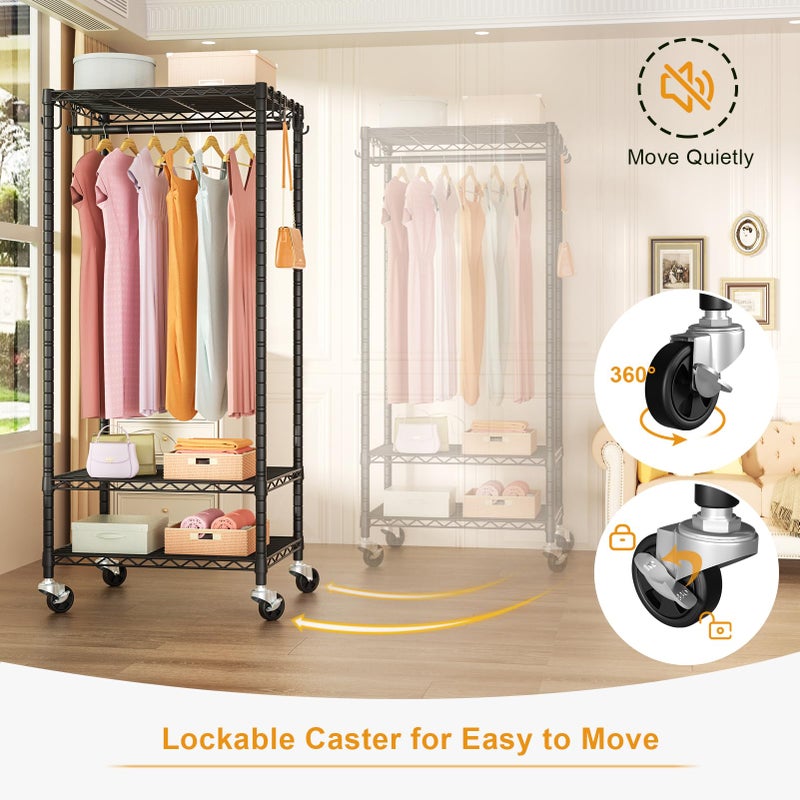 FUTASSI P6 Mini Rolling Clothes Rack Heavy Duty, Clothing Racks for Hanging Clothes, Freestanding Garment Rack with Wheels, Portable Closet Rack Max Load 360LBS, 23.6''W x 14''D x 74.6''H, Black - Image 3