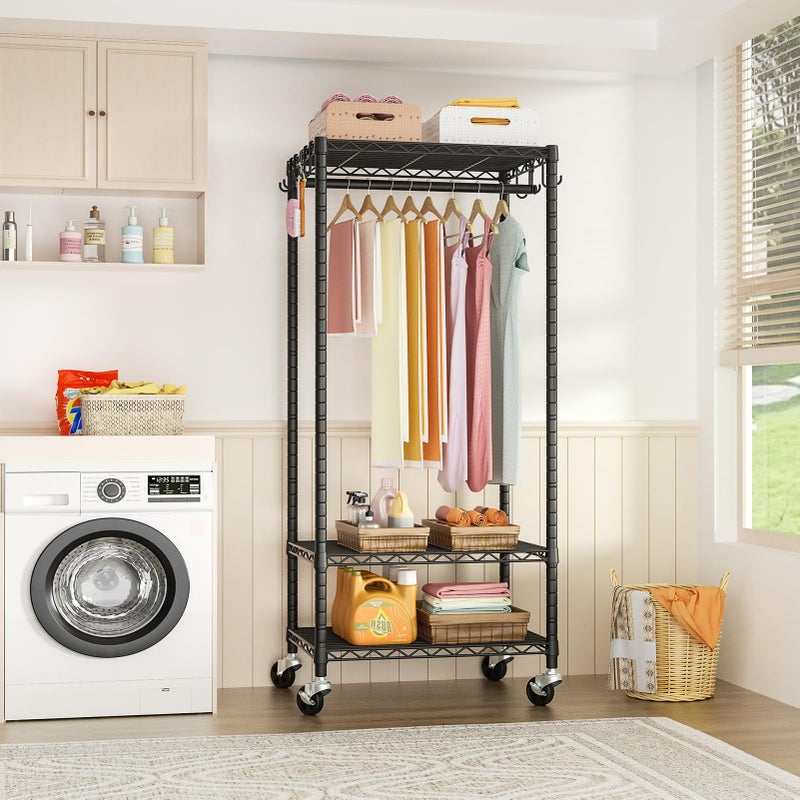 FUTASSI P6 Mini Rolling Clothes Rack Heavy Duty, Clothing Racks for Hanging Clothes, Freestanding Garment Rack with Wheels, Portable Closet Rack Max Load 360LBS, 23.6''W x 14''D x 74.6''H, Black - Image 4