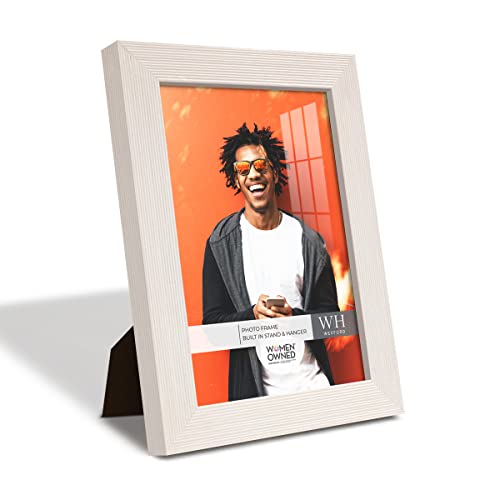 Renditions Gallery 5x7 inch Picture Frame Modern Style Wood Pattern and High Definition Glass Ready for Wall and Tabletop Photo Display, White Frame - Image 1