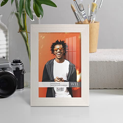 Renditions Gallery 5x7 inch Picture Frame Modern Style Wood Pattern and High Definition Glass Ready for Wall and Tabletop Photo Display, White Frame - Image 3
