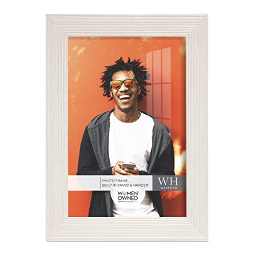 Renditions Gallery 5x7 inch Picture Frame Modern Style Wood Pattern and High Definition Glass Ready for Wall and Tabletop Photo Display, White Frame - Image 2