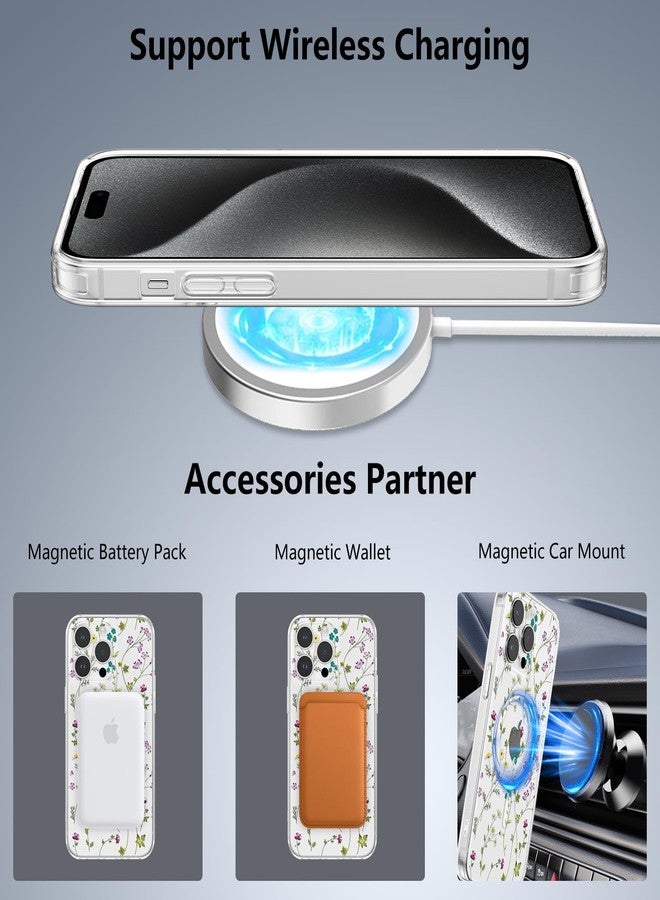 RALEAVO جراب RALEAVO لهاتف iPhone 16 Pro متوافق مع MagSafe، غطاء شفاف مزين بنقوش زهور وفروعها، جراب أنيق وخفيف الوزن مقاوم للصدمات، مناسب للفتيات والسيدات. - Image 5
