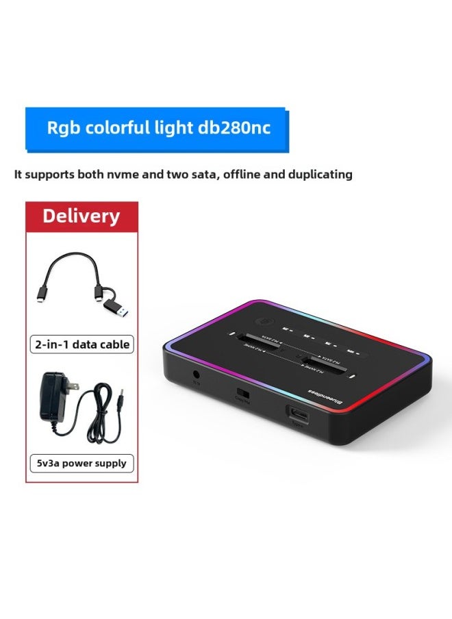 Generic Dual-Bay M.2 SSD Base NVMe/SATA One-Click Offline Copy 20G Transmission Solid State Drive Box ABS Material USB3.2 Gen2*2 Interface-Color:RGB Dazzle Lights ]  - Image 1