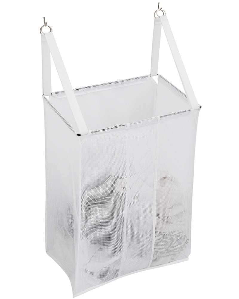 ALYER Wall Hanging Mesh Laundry Hamper,Over the Door Large Storage Bag with Big Metal Support Opening,Hardware Included (White) - Image 1