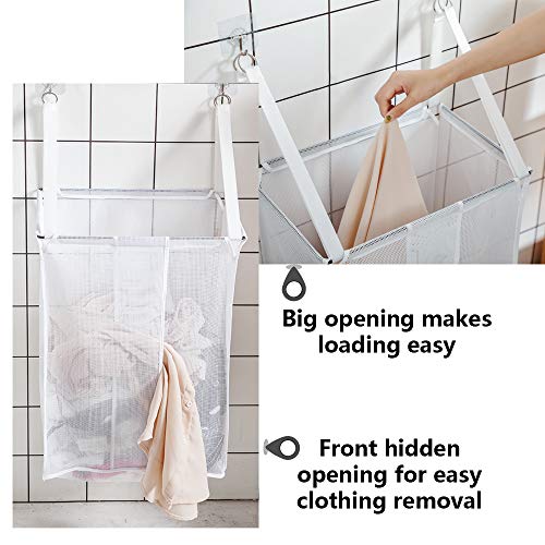 ALYER Wall Hanging Mesh Laundry Hamper,Over the Door Large Storage Bag with Big Metal Support Opening,Hardware Included (White) - Image 4