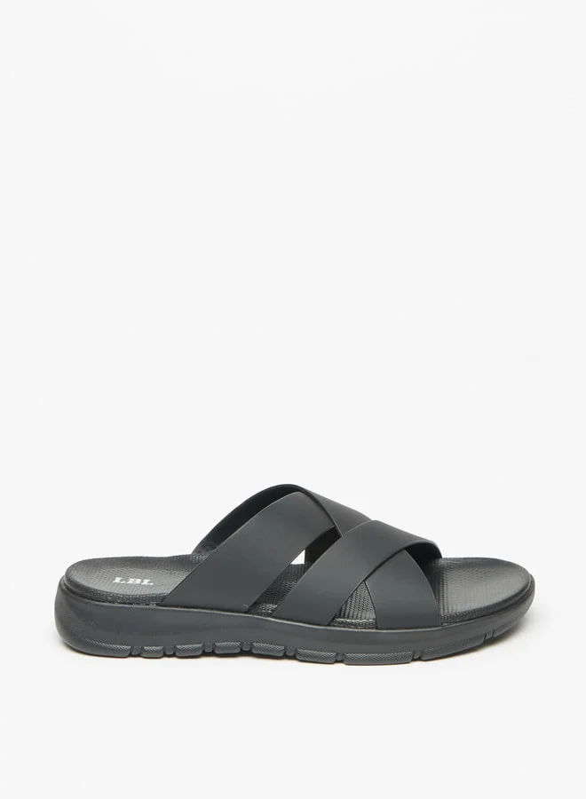 ل ب ل Men's Solid Slip-On Cross Strap Sandals
