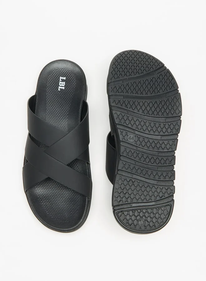 ل ب ل Men's Solid Slip-On Cross Strap Sandals