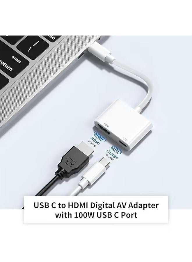 محول USB-C إلى HDMI، محول Type-C إلى HDMI بدقة 4K، محول USB-C إلى HDMI للشحن السريع بقوة 100 واط، محول USB-C رقمي للصوت والفيديو، موصل مزامنة الشاشة لأجهزة iPhone 15/15 Pro/16/16 Pro وMacBook وS24 وDell - Image 2