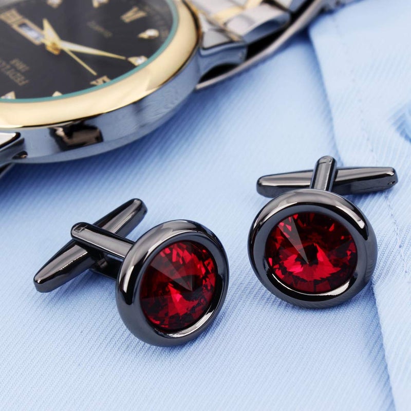 HAWSON Cufflinks Set for Men and Women with Swarovski Crystal Cuff Links for Formal Business Wedding Shirts in Gift Box (Gun and Red) - Image 4