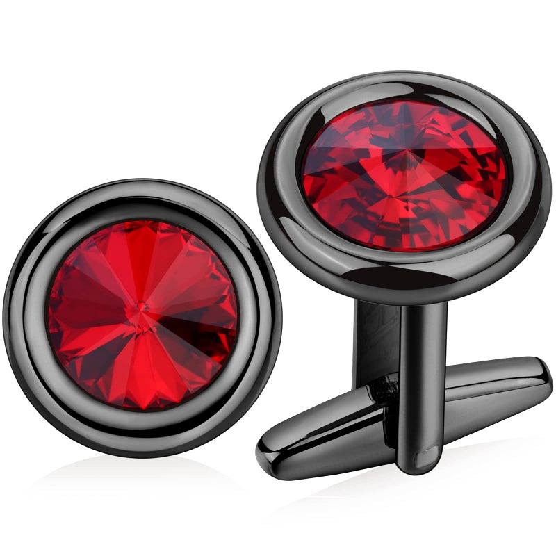 HAWSON Cufflinks Set for Men and Women with Swarovski Crystal Cuff Links for Formal Business Wedding Shirts in Gift Box (Gun and Red) - Image 1