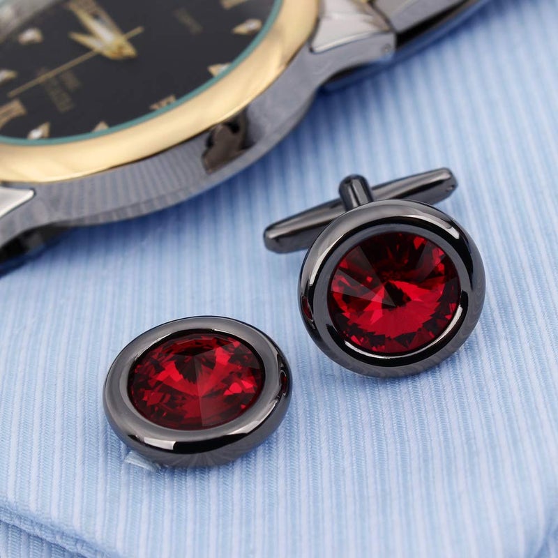 HAWSON Cufflinks Set for Men and Women with Swarovski Crystal Cuff Links for Formal Business Wedding Shirts in Gift Box (Gun and Red) - Image 5