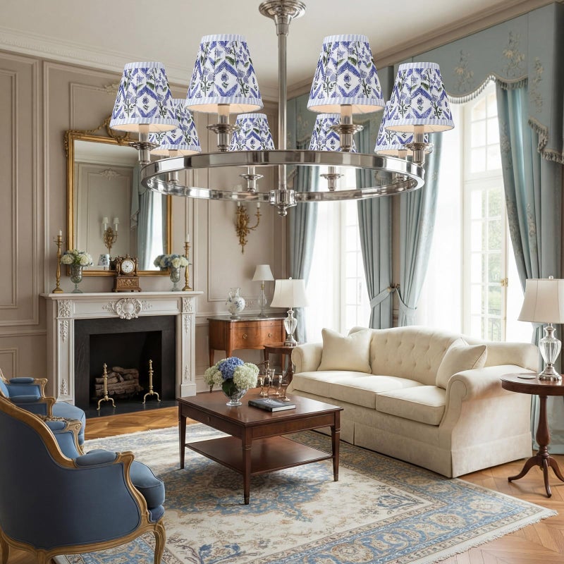 Grinsvalley 6 Set Pleated Block Print Light Blue Lamp Shade Mini 3" Top x 5.5" Bottom x 4.7" High Floral Blue Pleated Chandelier Shades Replacement Small Lamp Shades Clip on Bulb for Candelabra - Image 5