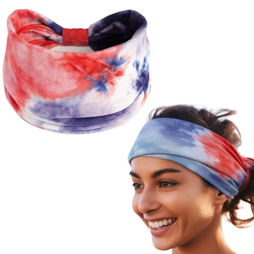 XFYT Ultra Wide Workout Fashion Hair Bands | Super Soft Stretch Microfibre high absorbtion Wide Head Band for Women Girls Yoga Sports Fitness Gym (Crimson Blue) - Image 1