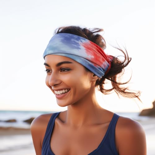 XFYT Ultra Wide Workout Fashion Hair Bands | Super Soft Stretch Microfibre high absorbtion Wide Head Band for Women Girls Yoga Sports Fitness Gym (Crimson Blue) - Image 2