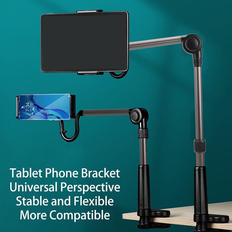 Tablet & Phone Clamp Holder with 360° Rotation, Sturdy Gooseneck Arm & Wide Compatibility for Desk Mount up to 11" Devices, Adjustable Aluminum Alloy Bracket - Image 2