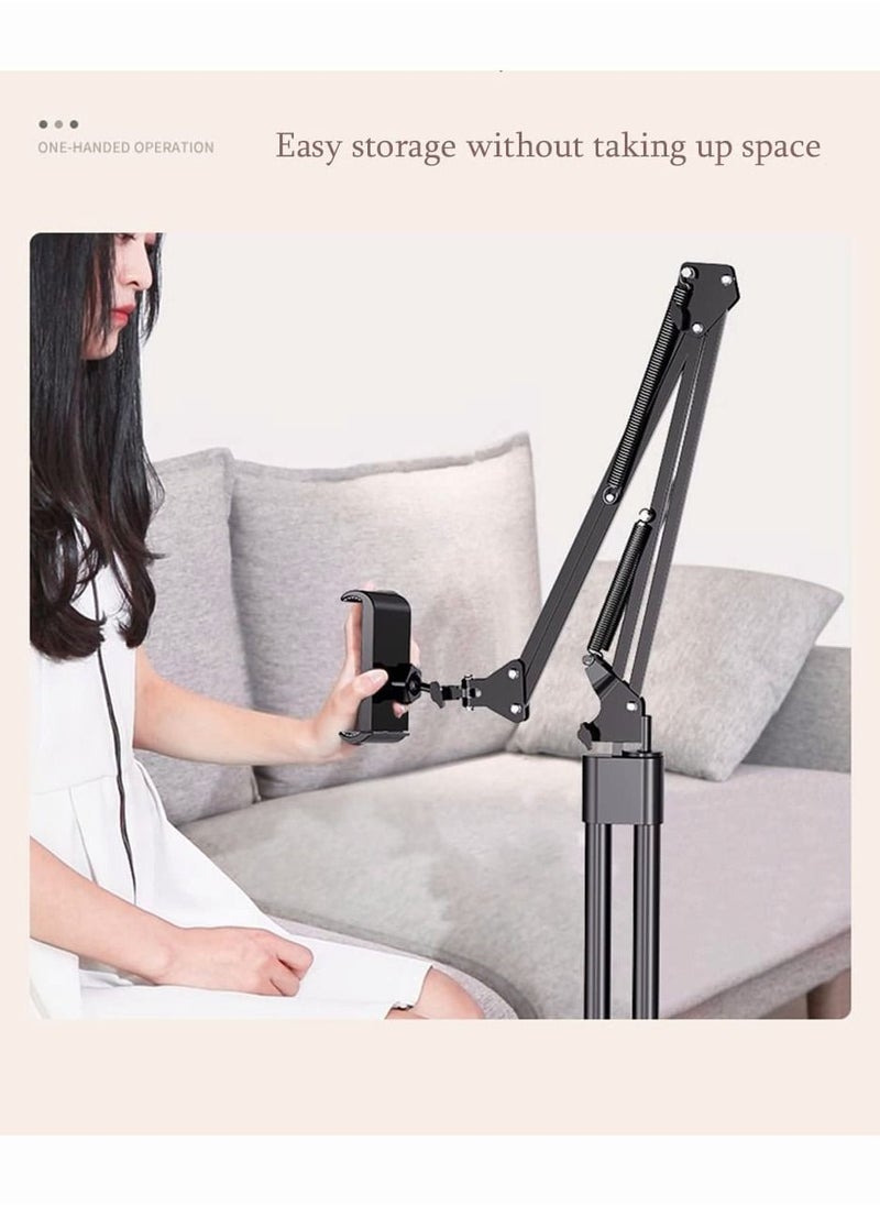 2 in 1 Tablet Stand Holder Adjustable for Bed Desk Phone Stand Holder Floor Stand (Black)